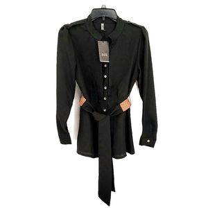 OZL Black Button Up Blouse w/Belt